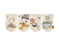 Hiseng 4pcs Japonais Porte Rideaux Courts Noren Rideau de Porte de Style Japonais Tenture Murale Drapeaux pour Sushis Rideau Panneau, Décoration de la Maison (40x60cm,Style rétro C)