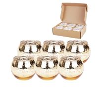 Hiseng 6 pièces Photophore Verre Rond Bougeoir Votif Porte-Bougie Votif pour Bougies Chauffe-Plat pour Décoration de Noël, Maison, Mariage, Fête et Décoration de Table (Or)
