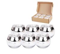 Hiseng 6 pièces Photophore Verre Rond Bougeoir Votif Porte-Bougie Votif pour Bougies Chauffe-Plat pour Décoration de Noël, Maison, Mariage, Fête et Décoration de Table (Argent)