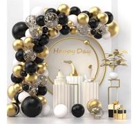 Hiseng Arche Ballon Argent Noir Confettis, 124 Pièces Guirlande Ballons Anniversaire avec Ballon Or Blanc Confettis, Arche de Ballon pour Decoration Anniversaire, Mariage, Bapteme (Or)