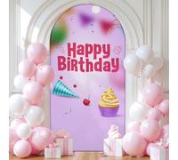 Hiseng Arche Birthday Toile de Fond Ronde, Housse Mariage Arrière-planen Forme d'Arche, Couverture Décoration pour Mariages, Fête d'anniversaire, Cérémonie (Anniversaire F-07,7.2FT (122x220cm))