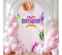 Hiseng Arche Birthday Toile de Fond Ronde, Housse Mariage Arrière-planen Forme d'Arche, Couverture Décoration pour Mariages, Fête d'anniversaire, Cérémonie (Anniversaire G-09,7.2FT (122x220cm))