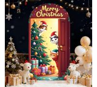 Hiseng Arche Mariage Toile de Fond Ronde, Housse Mariage Arrière-planen Forme d'Arche, Couverture Décoration pour Mariages, Fête d'anniversaire, Cérémonie (Xmas G-04,6FT (80x180cm))