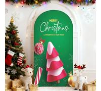 Hiseng Arche Mariage Toile de Fond Ronde, Housse Mariage Arrière-planen Forme d'Arche, Couverture Décoration pour Mariages, Fête d'anniversaire, Cérémonie (Xmas B-06,5FT (65x150cm))