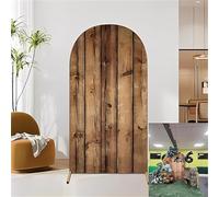 Hiseng Arche Mariage Toile de Fond Ronde, Housse Mariage Arrière-planen Forme d'Arche, Couverture Décoration pour Mariages, Fête d'anniversaire, Cérémonie (Vigne de Bois E,6FT(80 * 180cm))