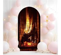 Hiseng Arche Mariage Toile de Fond Ronde, Housse Mariage Arrière-planen Forme d'Arche, Couverture Décoration pour Mariages, Fête d'anniversaire, Cérémonie (Styles de Noël 2,6.6FT(100 * 200cm))