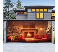Hiseng Bannière d'Noël, Jumbo Bannière Garage Décoration Happy Noël Extra Large Fête Fournitures pour Fond Photo Maison Jardin Clôture Garage Intérieur Extérieur (Cheminée,210x480cm)