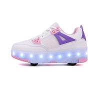 Hiseng Chaussure Roller Fille, Basket Roller pour Enfan Chaussure a Roulette Garcon Chaussure a Roulette Fille Garçons Chaussures 4 Roller Roues Basket a Roulette Adolescents pour Extérieur 29-40EU