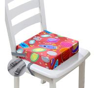 Hiseng Coussin Rehausseur Chaise Enfant, Coussin Siège Surélevée Motif Planète de Dessin Animé, Rehausseur Chaise de Salle à Manger avec Sangles, Amovible et Lavable (Univers Rouge,40x40x10cm)