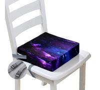 Hiseng Coussin Rehausseur Chaise Enfant, Coussin Siège Surélevée Motif Planète Univers Rehausseur Chaise avec Sangles, Siège d'appoint Portable Amovible et Lavable (Étoiles Violettes,32x32x8cm)