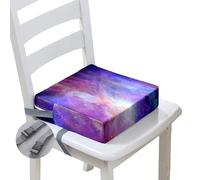 Hiseng Coussin Rehausseur Chaise Enfant, Coussin Siège Surélevée Motif Planète Univers Rehausseur Chaise avec Sangles, Siège d'appoint Portable Amovible et Lavable (Violet Clair,32x32x8cm)