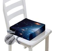 Hiseng Coussin Rehausseur Chaise Enfant, Coussin Siège Surélevée Motif Planète Univers Rehausseur Chaise avec Sangles, Siège d'appoint Portable Amovible et Lavable (Galaxie Bleue,32x32x8cm)