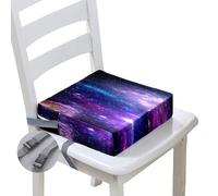 Hiseng Coussin Rehausseur Chaise Enfant, Coussin Siège Surélevée Motif Planète Univers Rehausseur Chaise avec Sangles, Siège d'appoint Portable Amovible et Lavable (Ciel Étoilé Violet,40x40x10cm)