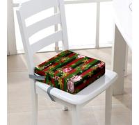 Hiseng Coussin Rehausseur Chaise Enfant, Noël Coussin Chaise Enfant Lavable Rehausseur de Chaise Enfant avec Boucle de Sécurité, Motif de Dessin Animé Rehausseur de Chaise (Vert Rouge,40x40x10cm)