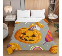 Hiseng Couverture 2.5 Tog Halloween, Dessus De Lits et Couvre-Lits, 2025 Couette sans Housse Couette Ete, Edredon Réversible, Lavable, pour 1/2 Personnes (Citrouille effrayante,130 * 150cm)
