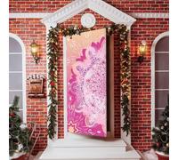 Hiseng Couverture de Porte de 3D Bannière de Porte de Motif Mandala Boho Bannière Toile de Fond de 3D pour Décoration de Vacances Hiver Intérieur (Rose Rouge,90x210cm)