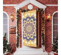 Hiseng Couverture de Porte de 3D Bannière de Porte de Motif Mandala Boho Bannière Toile de Fond de 3D pour Décoration de Vacances Hiver Intérieur (Bleu et Jaune,90x210cm)