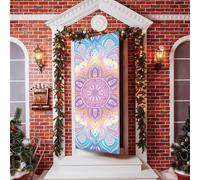 Hiseng Couverture de Porte de 3D Bannière de Porte de Motif Mandala Boho Bannière Toile de Fond de 3D pour Décoration de Vacances Hiver Intérieur (Violet et Bleu,90x210cm)