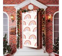 Hiseng Couverture de Porte de 3D Bannière de Porte de Motifs de Dessins Animés Bannière Toile de Fond de 3D pour Décoration de Vacances Hiver Intérieur (Arc-en-Ciel Beige,90x210cm)