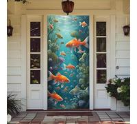 Hiseng Couverture de Porte de 3D Bannière de Porte de Motifs du Monde Océanique Bannière Toile de Fond de 3D pour Décoration de Vacances Hiver Intérieur (Poisson Rouge,90x210cm)