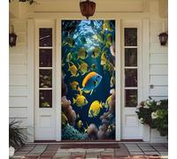 Hiseng Couverture de Porte de 3D Bannière de Porte de Motifs du Monde Océanique Bannière Toile de Fond de 3D pour Décoration de Vacances Hiver Intérieur (Poisson Jaune,90x210cm)