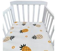 Hiseng Drap Housse Landau Berceau Lit d'Appoint, Étoile Animal Draps-Housses pour Un Lit Bébé, Coton Housse de Matelas Universels Élastique Protège Matelas pour Enfant (Ananas,120x70cm)