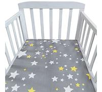 Hiseng Drap Housse Landau Berceau Lit d'Appoint, Étoile Animal Draps-Housses pour Un Lit Bébé, Coton Housse de Matelas Universels Élastique Protège Matelas pour Enfant (Étoiles jaunes,120x60cm)
