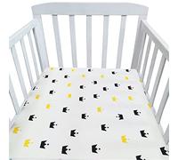 Hiseng Drap Housse Landau Berceau Lit d'Appoint, Étoile Animal Draps-Housses pour Un Lit Bébé, Coton Housse de Matelas Universels Élastique Protège Matelas pour Enfant (Couronne,115x65cm)