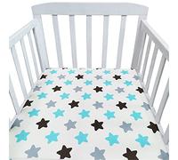 Hiseng Drap Housse Landau Berceau Lit d'Appoint, Étoile Animal Draps-Housses pour Un Lit Bébé, Coton Housse de Matelas Universels Élastique Protège Matelas pour Enfant (Étoiles bleus,120x60cm)