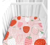 Hiseng Drap Housse pour Lit Bébé Enfant Dessin Animé Doux Draps Housses pour lit de Bébé et lit d'Enfant en Microfibre Protège Matelas Compatible pour Berceaux de Chevet (Fraise,65x95cm)