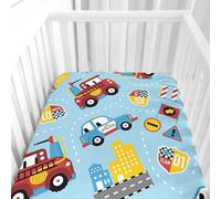 Hiseng Drap Housse pour Lit Bébé Enfant Dessin Animé Doux Draps Housses pour lit de Bébé et lit d'Enfant en Microfibre Protège Matelas Compatible pour Berceaux de Chevet (Voiture,65x95cm)
