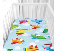 Hiseng Drap Housse pour Lit Bébé Enfant Dessin Animé Doux Draps Housses pour lit de Bébé et lit d'Enfant en Microfibre Protège Matelas Compatible pour Berceaux de Chevet (Avion,70x140cm)