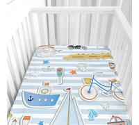 Hiseng Drap Housse pour Lit Bébé Enfant Dessin Animé Motif Doux Draps Housses pour lit de Bébé et lit d'Enfant Microfibre Protège Matelas Compatible pour Berceaux de Chevet (65x95cm,Train-Navire)