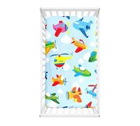Hiseng Drap Housse pour Lit Bébé Enfant Dessin Animé Motif Doux Draps Housses pour lit de Bébé et lit d'Enfant en Microfibre Protège Matelas Compatible pour Berceaux de Chevet (Avion,65x95cm)