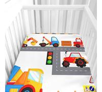 Hiseng Drap Housse pour Lit Bébé Enfant Dessin Animé Motif Doux Draps Housses pour lit de Bébé et lit d'Enfant Microfibre Protège Matelas Compatible pour Berceaux de Chevet (60x120cm,Excavatrice)