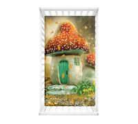 Hiseng Drap Housse pour Lit Bébé Enfant Motif Doux Draps Housses pour lit de Bébé et lit d'Enfant en Microfibre Protège Matelas Compatible pour Berceaux de Chevet (Champignon Maison,55x90cm)