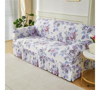 Hiseng Élastique Housse de Canapé avec Ourlet, Fleur Rétro Motif Housse Canapé 1-4 Places, Universel Couvre Canapé avec Accoudoir, Antidérapante Revêtement de Canapé (Blanc Violet,2 Places)