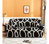 Hiseng Élastique Housse de Canapé, Géométrie Housse Canapé 4 Places, Universel Couvre Canapé avec Accoudoir, Antidérapante Revêtement de Canapé (4 Places,Noir Blanc)