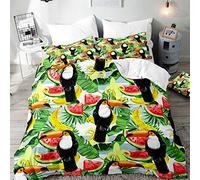 Hiseng Hiser Parure de Lit 2 Personne avec Housse de Couette en Microfibre et Taies d'oreiller 50 * 75cm - Ensemble de Literie 3 Pièces - 3D Toucan Plante Imprimé (Pastèque Banane,220x240cm)