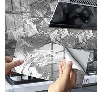 Hiseng Hiser Rectangle Adhésive Décorative à Carreaux pour Salle de Bains et Cuisine Stickers Carrelage, Motif de Marbre 3D Mosaïque Imperméables Adhésive Décoration, 30x15cm (Gris,16Pièces)