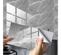 Hiseng Hiser Rectangle Adhésive Décorative à Carreaux pour Salle de Bains et Cuisine Stickers Carrelage, Motif de Marbre 3D Mosaïque Imperméables Adhésive Décoration, 30x15cm (16Pièces,Gris)