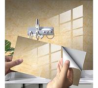 Hiseng Hiser Rectangle Adhésive Décorative à Carreaux pour Salle de Bains et Cuisine Stickers Carrelage, Motif de Marbre 3D Mosaïque Imperméables Adhésive Décoration, 30x15cm (Jaune,4Pièces)