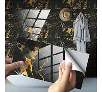 Hiseng Hiser Rectangle Adhésive Décorative à Carreaux pour Salle de Bains et Cuisine Stickers Carrelage, Motif de Marbre 3D Mosaïque Imperméables Adhésive Décoration, 30x15cm (Marron,4Pièces)