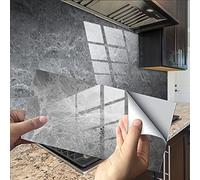 Hiseng Hiser Rectangle Adhésive Décorative à Carreaux pour Salle de Bains et Cuisine Stickers Carrelage, Motif de Marbre 3D Mosaïque Imperméables Adhésive Décoration, 30x15cm (4Pièces,Gris foncé)