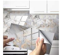 Hiseng Hiser Rectangle Adhésive Décorative à Carreaux pour Salle de Bains et Cuisine Stickers Carrelage, Motif de Marbre 3D Mosaïque Imperméables Adhésive Décoration, 30x15cm (d'or,16Pièces)