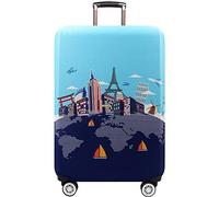 Hiseng Housse de Bagage de Voyage Protection Housse de Valise Elastique Housse Anti-poussière,Housse Anti-poussière pour Valise pour Protéger des Rayures (Bâtiments célèbres,M(22-24 Pouce))