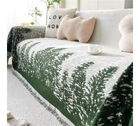 Hiseng Housse de Canapé Chenille Jeté de Canapé Décoration, Impression Forêt Housse de lit, Sofa Cover Antidérapante Anti Griffe pour Convient aux Chiens Chats, Meubles (Vert,180x180cm)