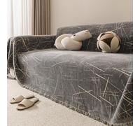 Hiseng Housse de Canapé en Chenille Motif à Lignes Irrégulier Réversible pour 1 2 3 Places en Forme de L d'angle, Jeté de Canapé Protege de Meubles Lavable Résistant aux Rayures (Braun,180x180cm)