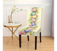 Hiseng Housse de Chaise Floral Pâques Printanier, Housse de Chaise Salleà Manger Extensible Lavable, Housses pour Chaises Maison Hôtel Restaurant Décor (Œuf de Pâques,8 Pieces)