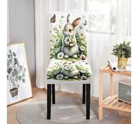 Hiseng Housse de Chaise Joyeuses Pâques, Housse de Chaise Extensible Housses de Chaises Salleà Manger Lavable, Housses pour Chaises Maison Hôtel Restaurant Décor (Feuilles Vertes,6 Pieces)